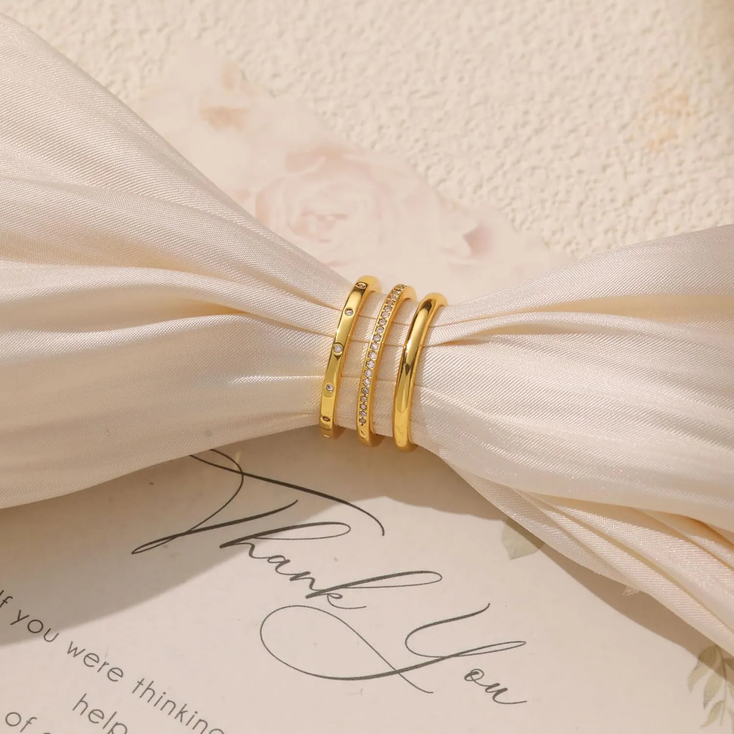 Stackable Gold Rings for Women That Don't Tarnish Trendy14K Gold Plated Stacking Thumb Cubic Zirconia Ring Set Pack Statement Band Rings Promise Engagement Rings Size 6 7 8 9 10