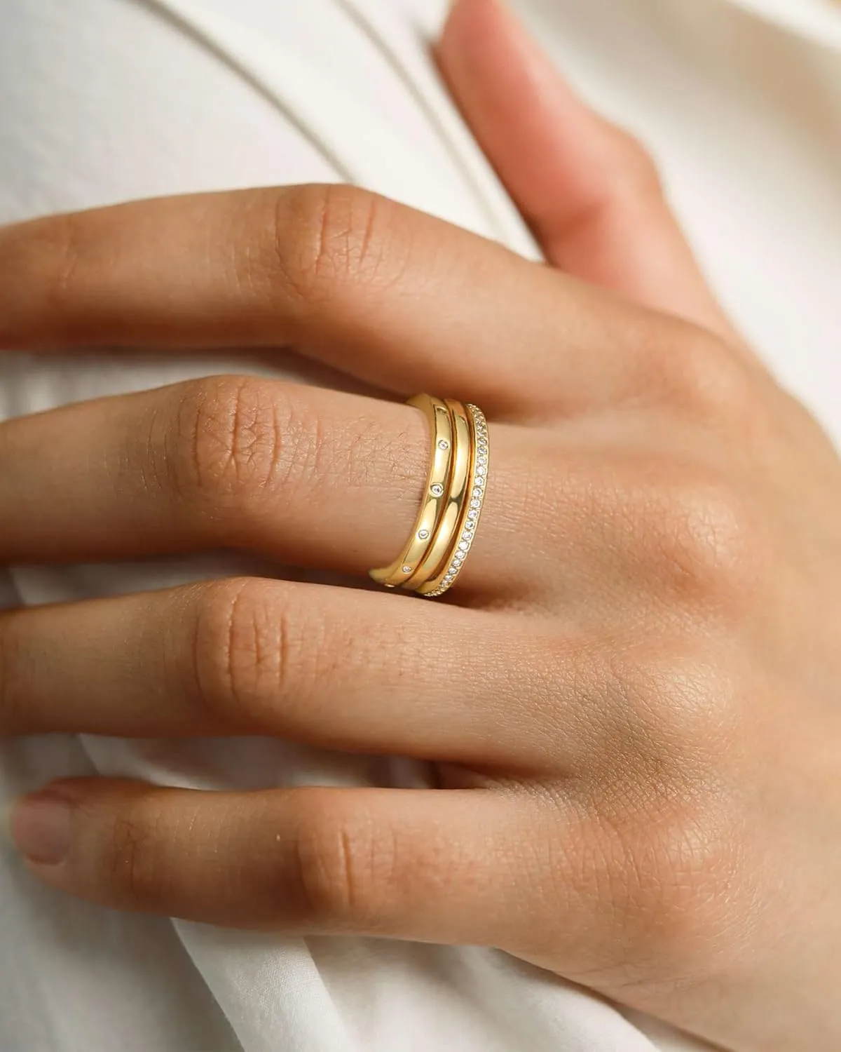 Stackable Gold Rings for Women That Don't Tarnish Trendy14K Gold Plated Stacking Thumb Cubic Zirconia Ring Set Pack Statement Band Rings Promise Engagement Rings Size 6 7 8 9 10