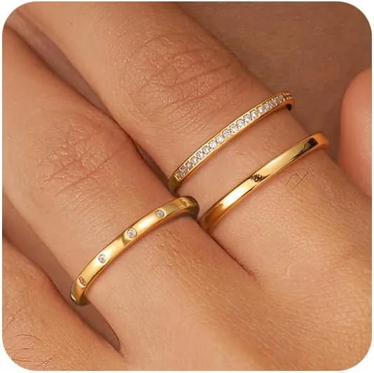 Stackable Gold Rings for Women That Don't Tarnish Trendy14K Gold Plated Stacking Thumb Cubic Zirconia Ring Set Pack Statement Band Rings Promise Engagement Rings Size 6 7 8 9 10