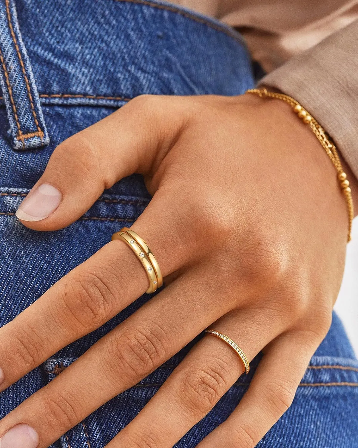 Stackable Gold Rings for Women That Don't Tarnish Trendy14K Gold Plated Stacking Thumb Cubic Zirconia Ring Set Pack Statement Band Rings Promise Engagement Rings Size 6 7 8 9 10