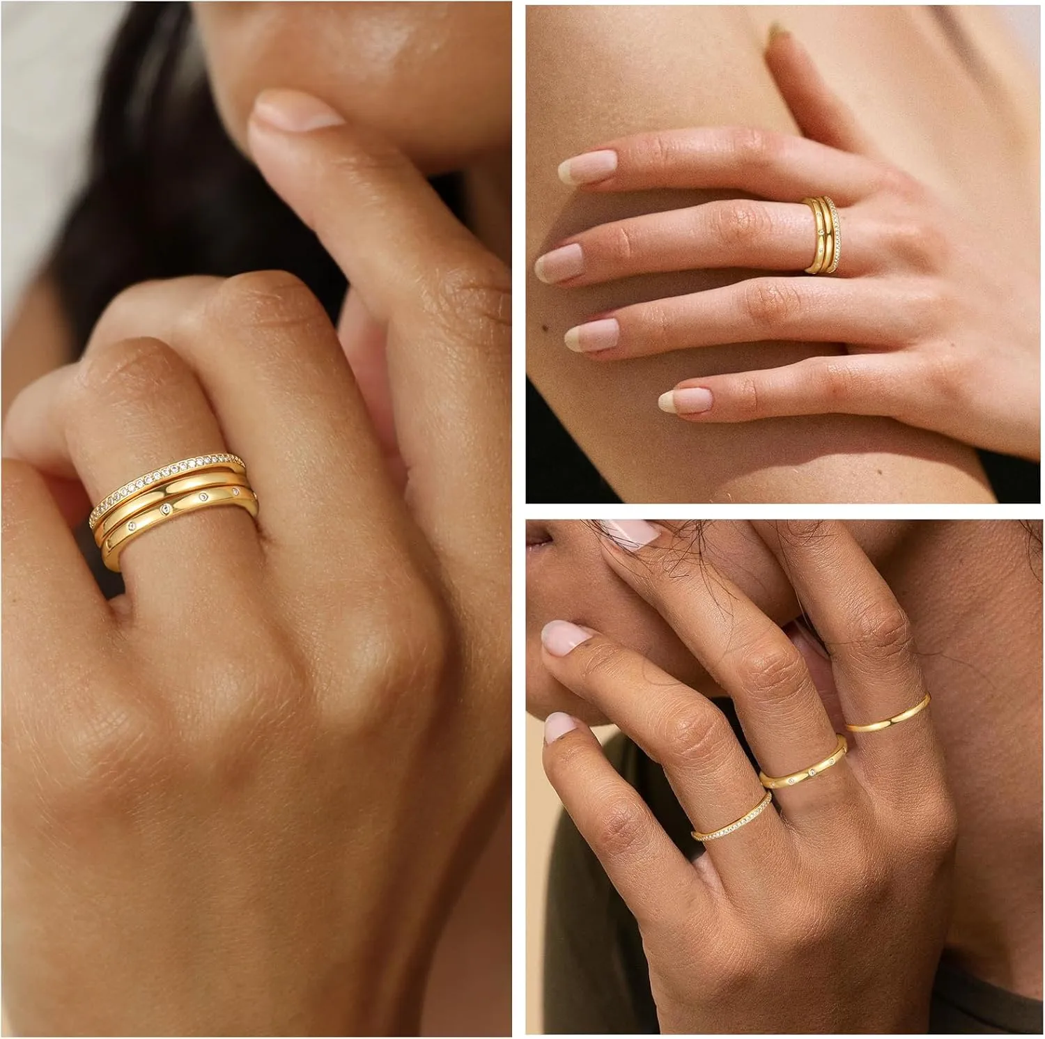 Stackable Gold Rings for Women That Don't Tarnish Trendy14K Gold Plated Stacking Thumb Cubic Zirconia Ring Set Pack Statement Band Rings Promise Engagement Rings Size 6 7 8 9 10