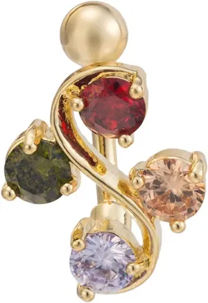 Stainless Steel Belly Button Rings, Navel Rings for Women Sexy Multicolor Geometric Round Shape with Multicolor Cubic Zirconia