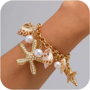 Starfish Bracelet Sea Shell Charm Bracelet Summer Beach Bracelets Vacation Outfits for Women Trendy 2025