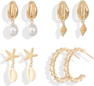 Starfish Earrings for Women Cowrie Shell Pearl Drop Earrings Summer Beach Outfits Dresses Jewelry Gift