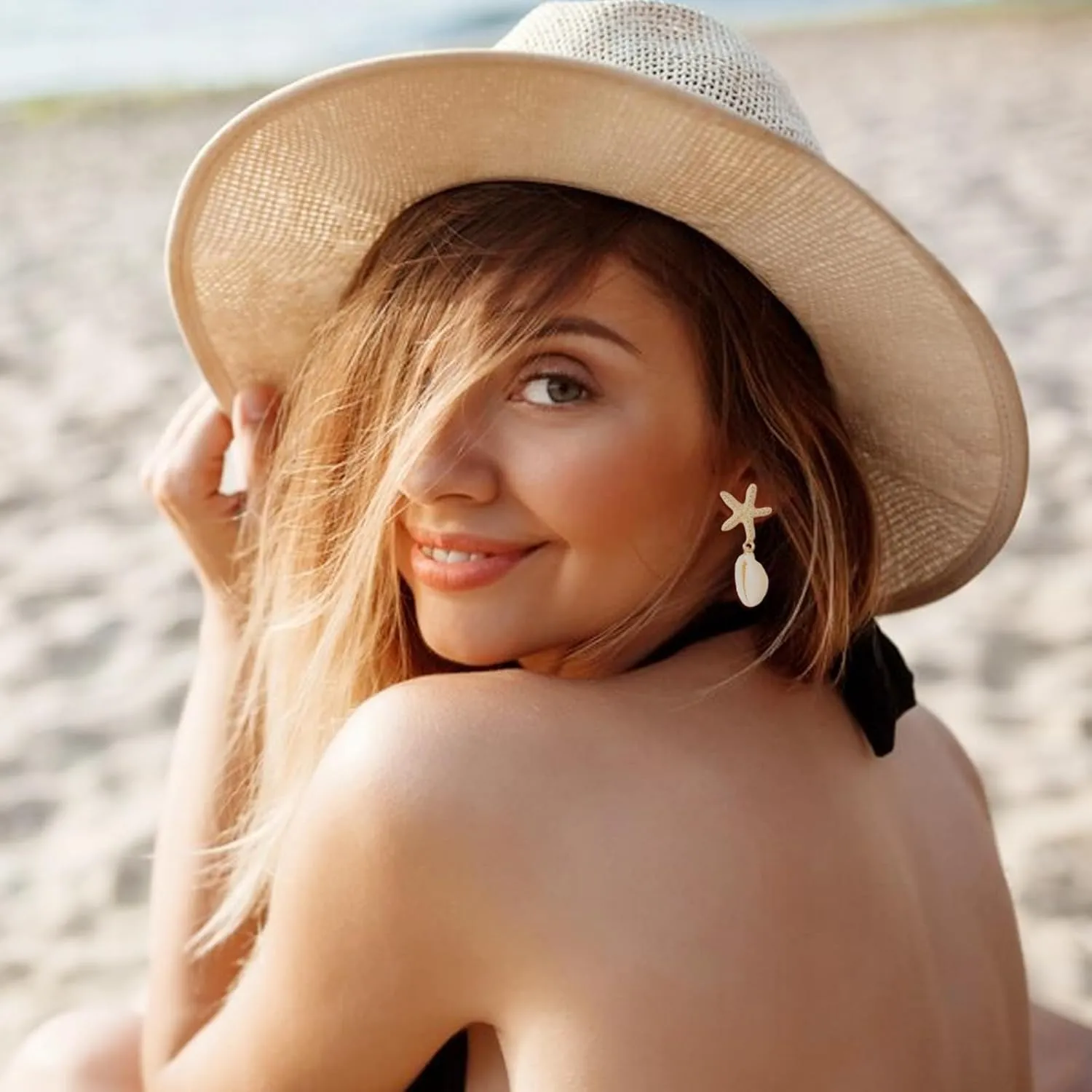 Starfish Earrings for Women Cowrie Shell Pearl Drop Earrings Summer Beach Outfits Dresses Jewelry Gift