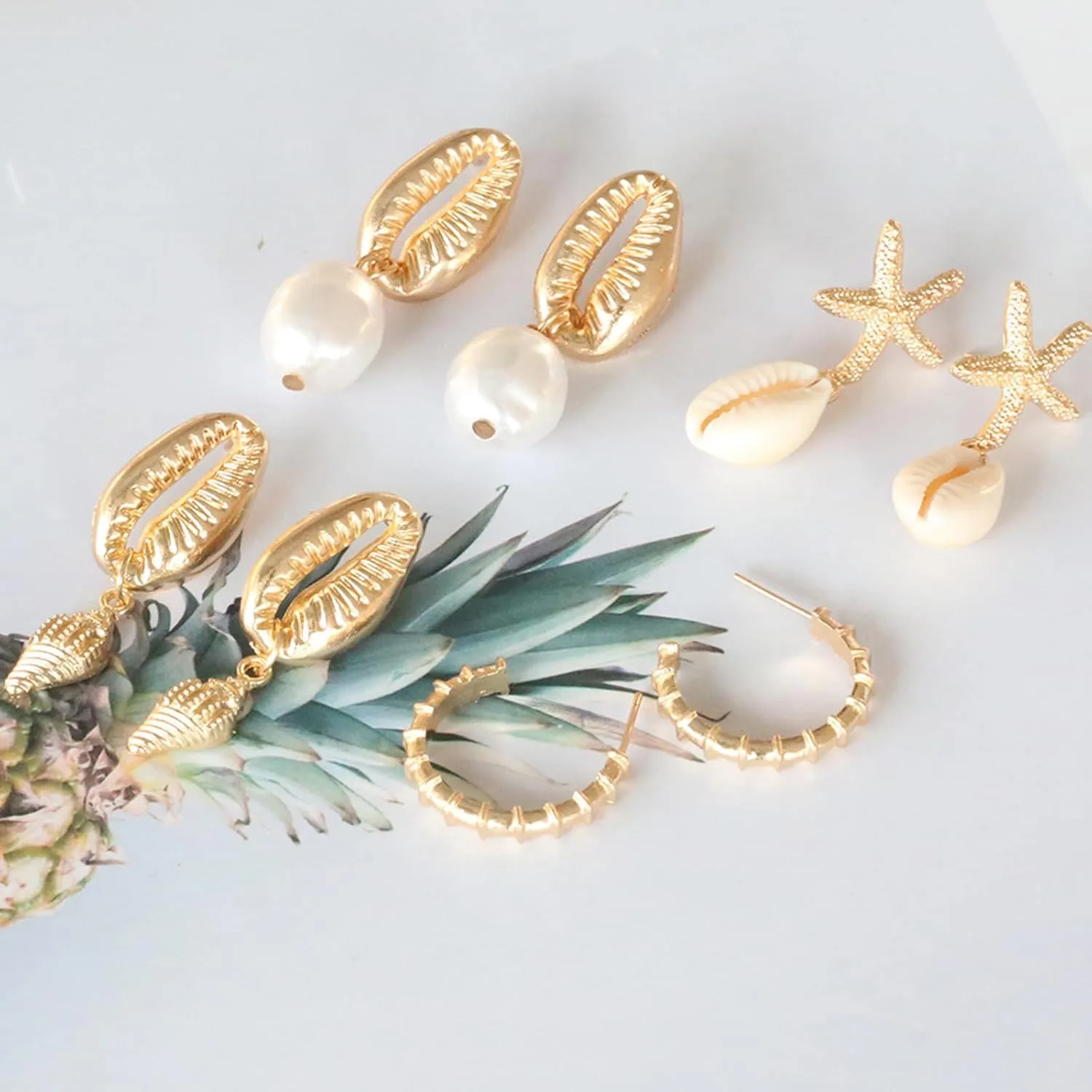 Starfish Earrings for Women Cowrie Shell Pearl Drop Earrings Summer Beach Outfits Dresses Jewelry Gift