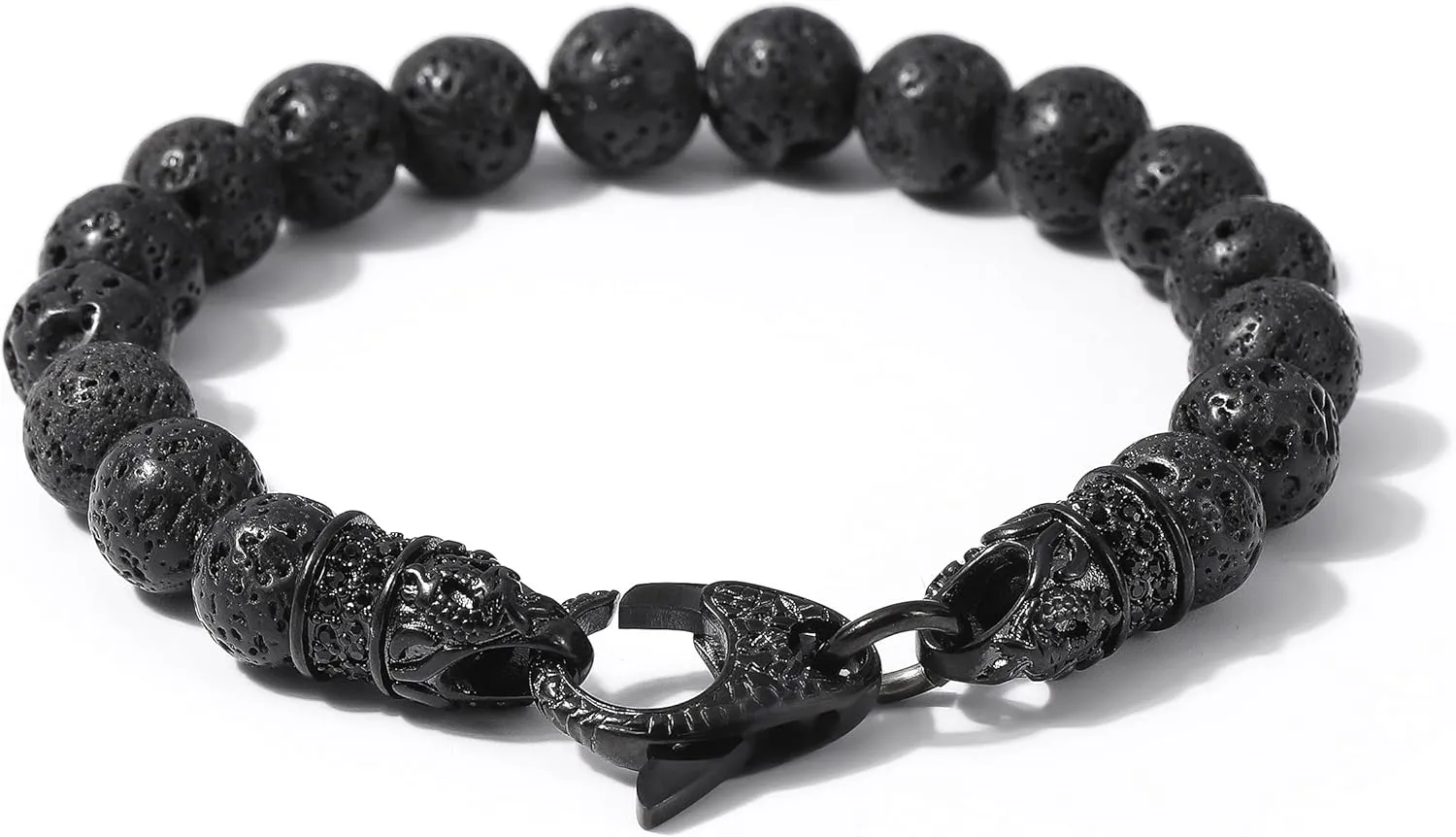 Starmond Mens Beaded Bracelets Gifts: 10mm Tiger Eye Mens Bracelet Black Mens Bracelets Beads with Lava Rock Stone and Stainless Steel Clasps as Mens Jewelry Gift of Anxiety Bracelets and Stress