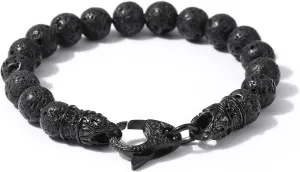 Starmond Mens Beaded Bracelets Gifts: 10mm Tiger Eye Mens Bracelet Black Mens Bracelets Beads with Lava Rock Stone and Stainless Steel Clasps as Mens Jewelry Gift of Anxiety Bracelets and Stress