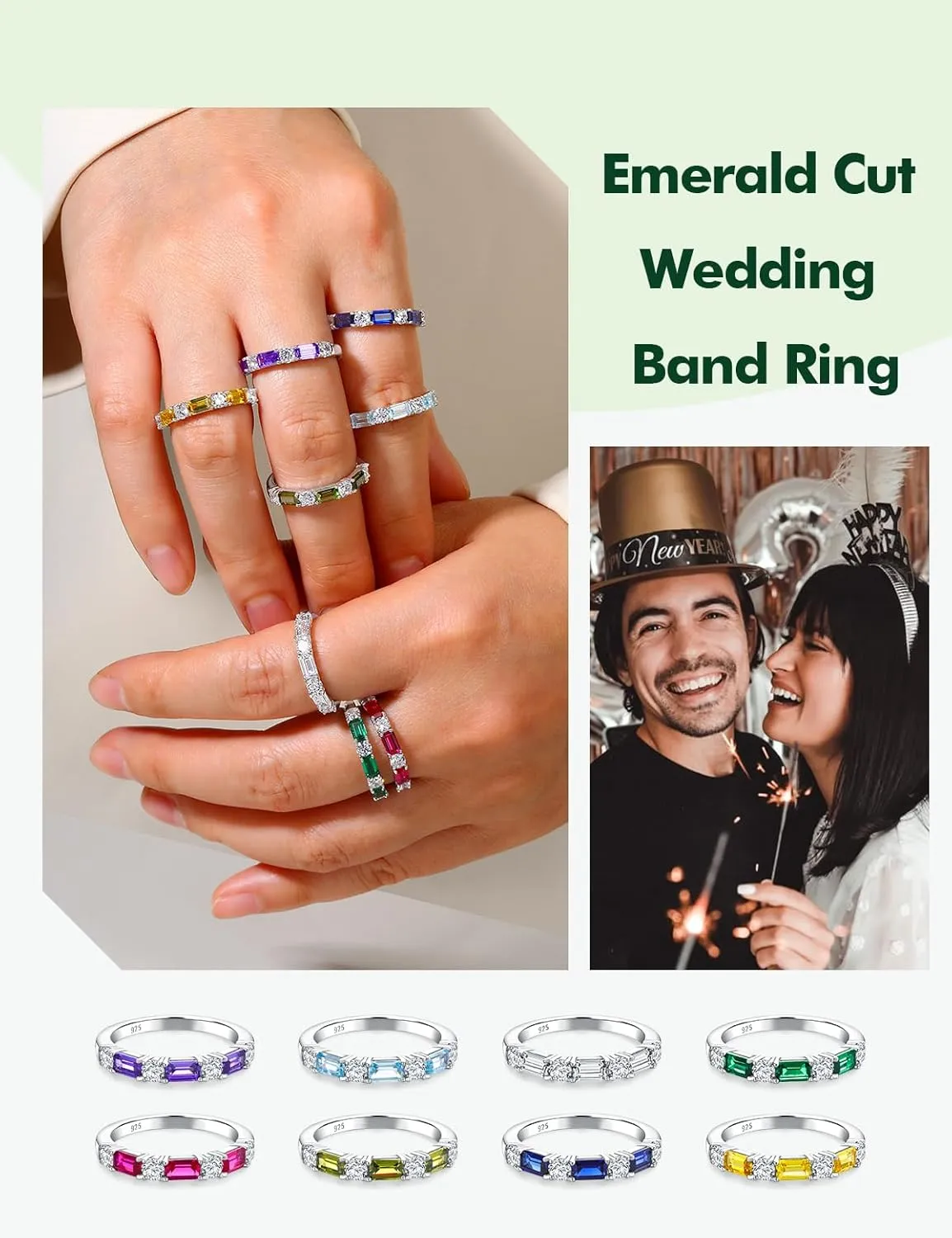 Sterling Silver Birthstone Rings for Women Sapphire/Ruby/Emerald/Aquamarine Wedding Band 3mm Stackable Half Eternity 7 Stone Anniversary Ring Wife Mom Birthday Jewelry Size 6-10