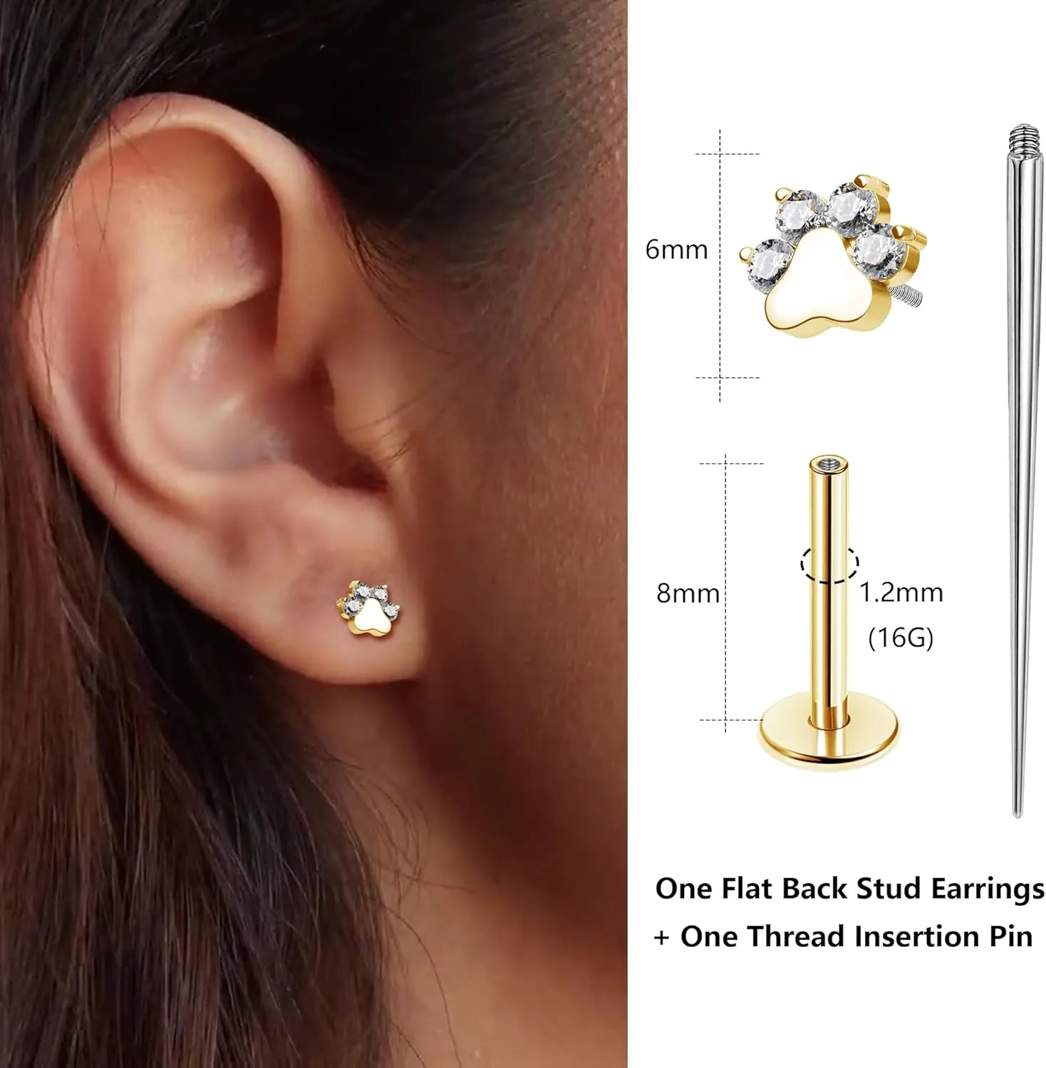 Sterling Silver Flat Back Stud Earrings Internally Threaded Labret Piercing Studs Flat Piercing Earrings Studs Nose Studs for Women