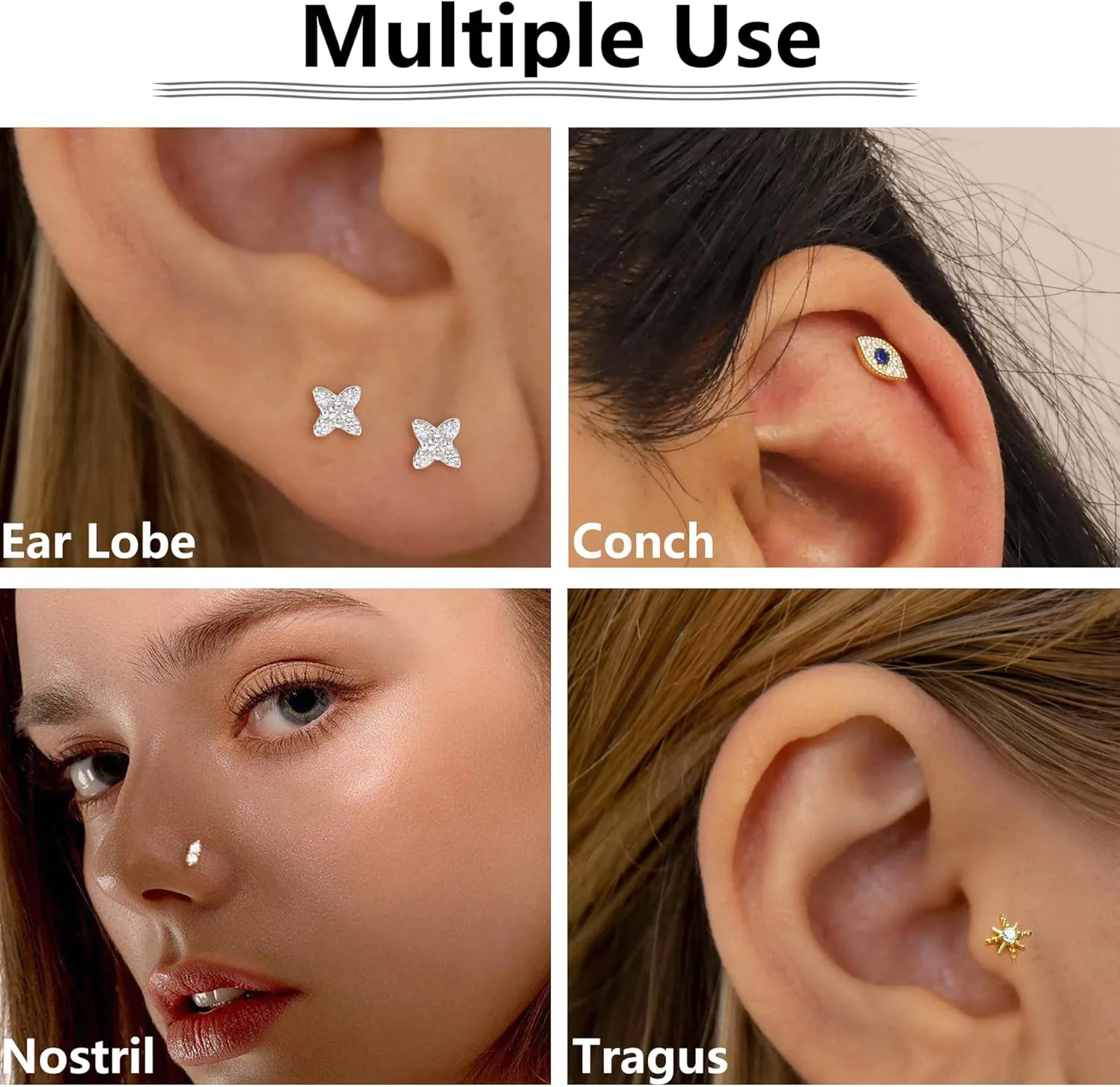 Sterling Silver Flat Back Stud Earrings Internally Threaded Labret Piercing Studs Flat Piercing Earrings Studs Nose Studs for Women