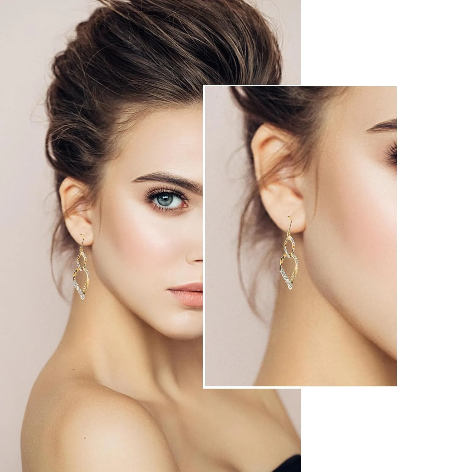 Sterling Silver Teardrop Dangle Earrings for Women,14k Gold Plated Double Linear Drop Hoop Diamonds Earrings, Jewelry for Women (Gold)