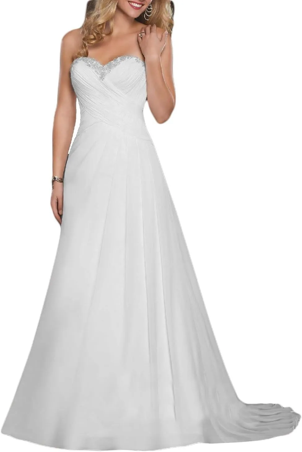 Strapless Wedding Dresses for Bride 2025 Chiffon Beach Wedding Dress A Line Long Bridal Gowns