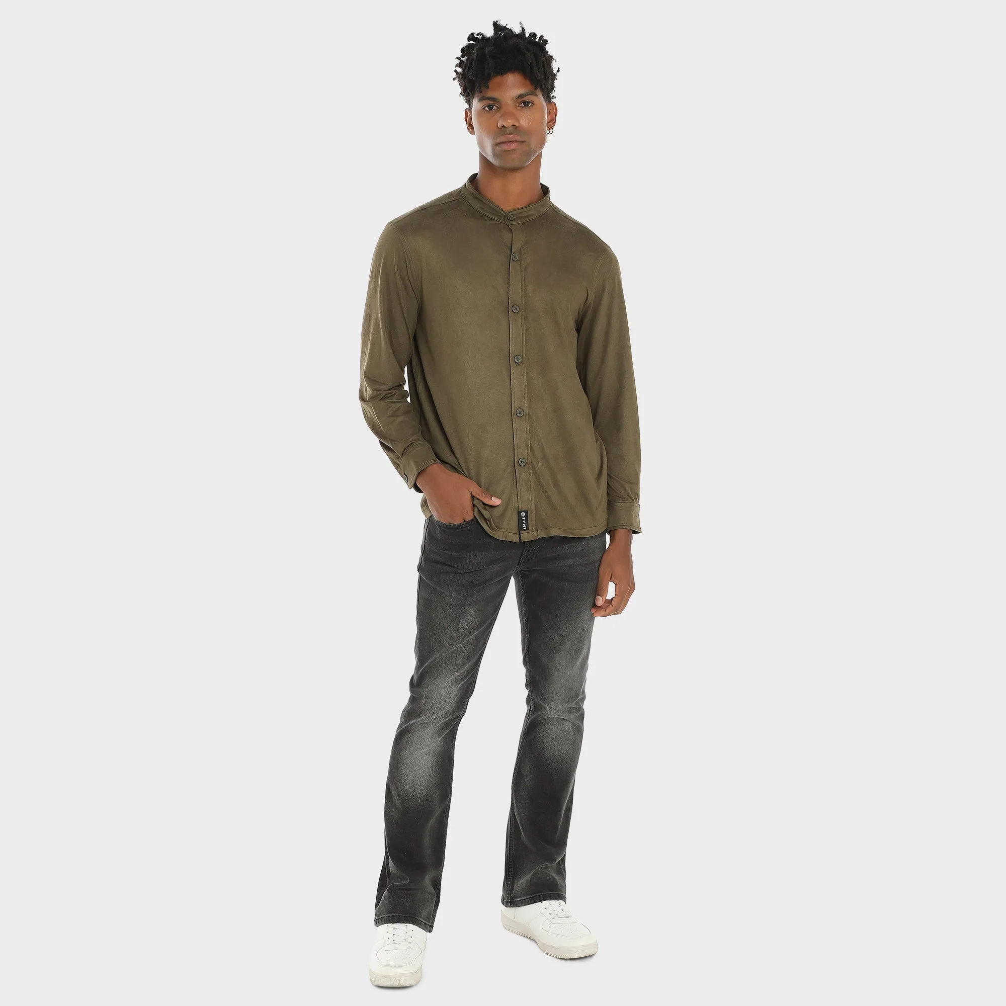 Suede Shirt For Men - Olive Green