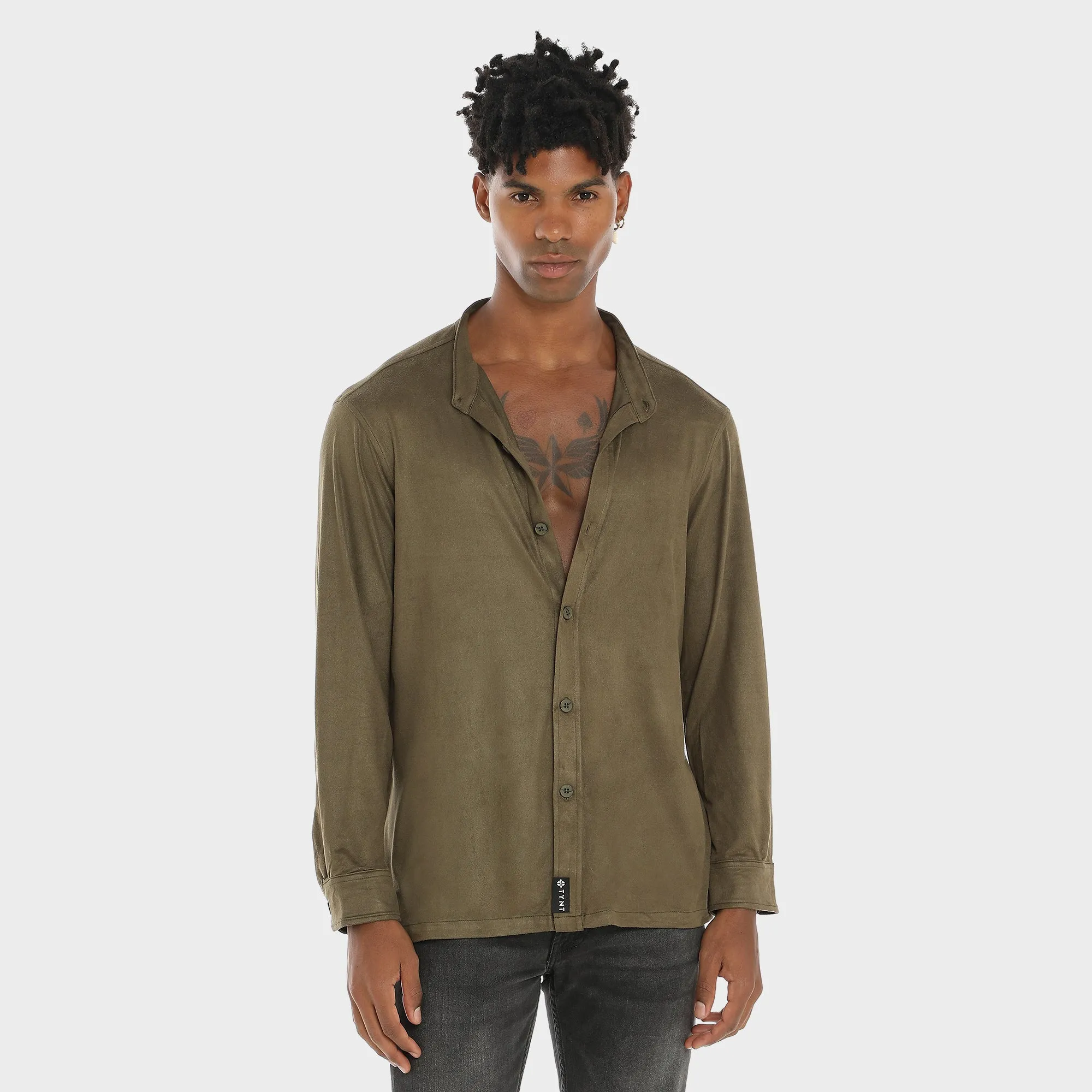 Suede Shirt For Men - Olive Green