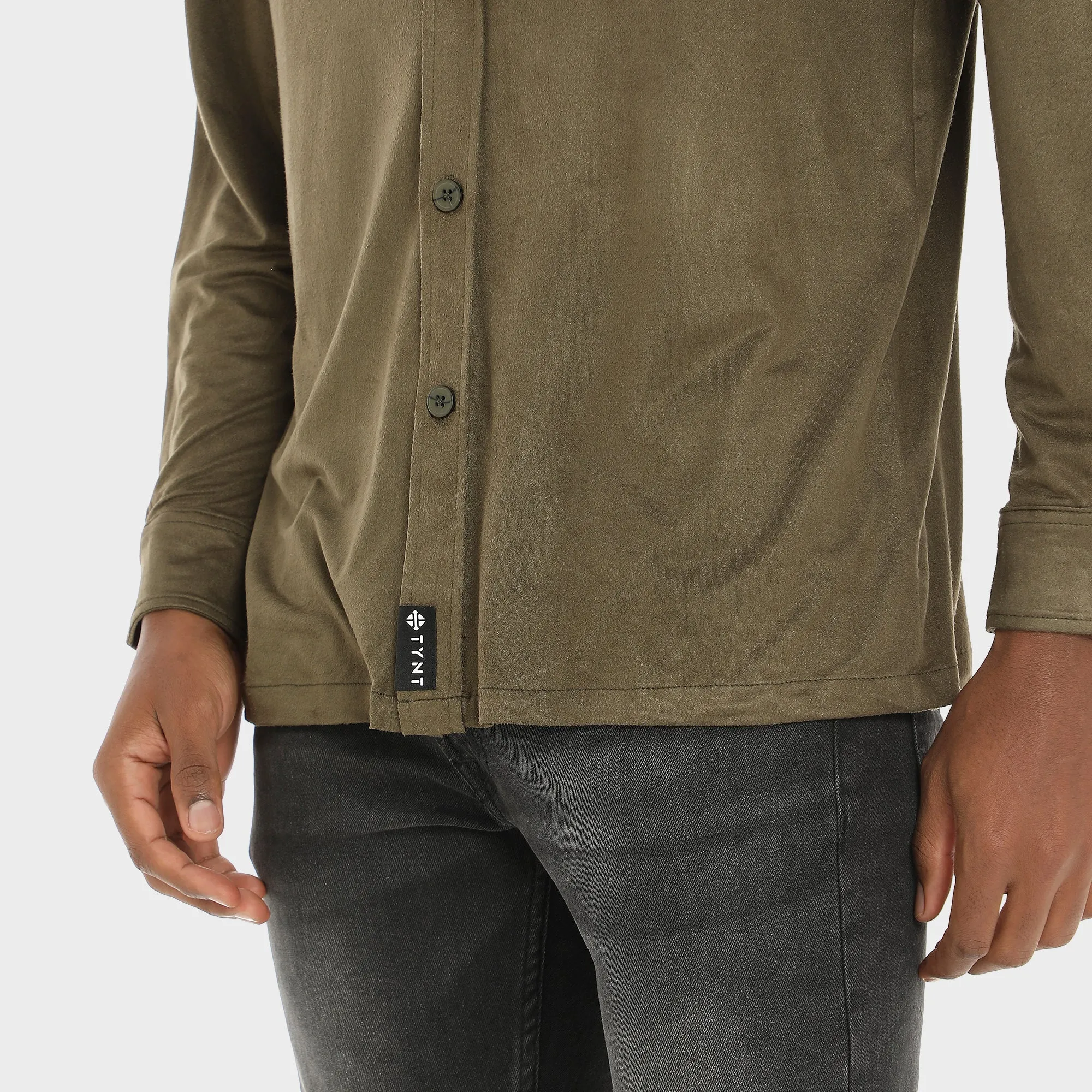 Suede Shirt For Men - Olive Green