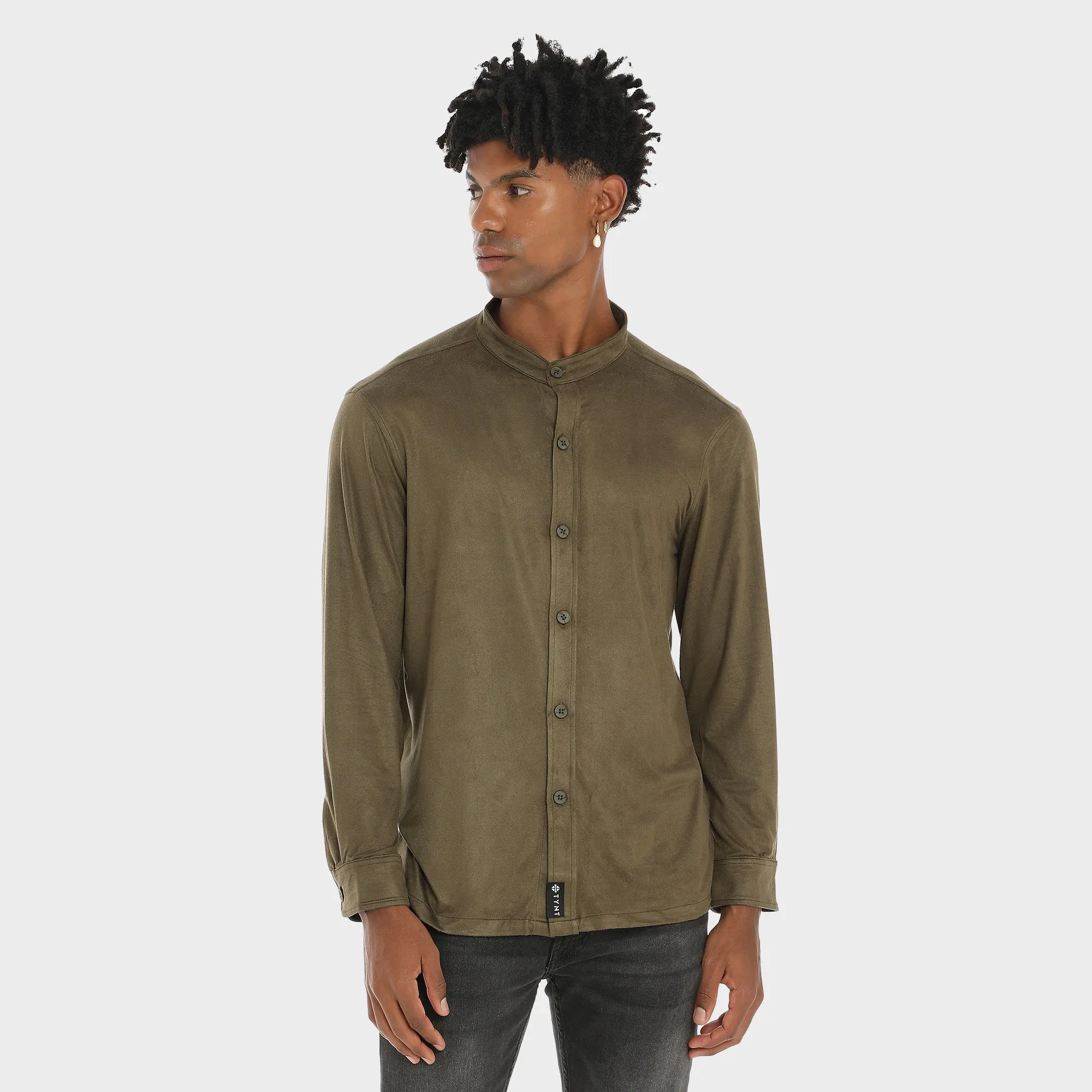 Suede Shirt For Men - Olive Green