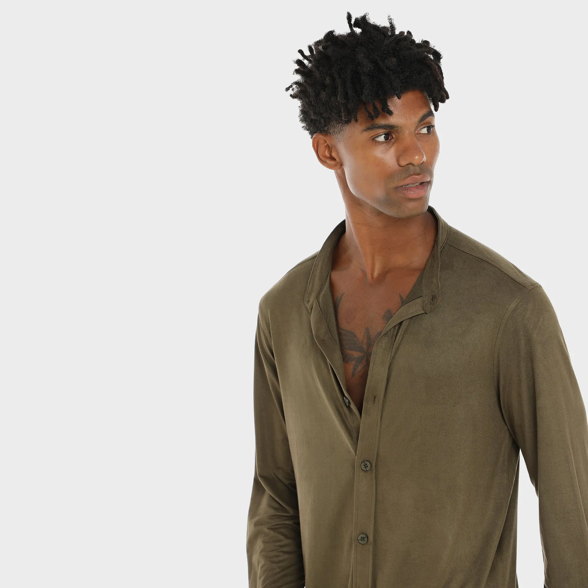 Suede Shirt For Men - Olive Green