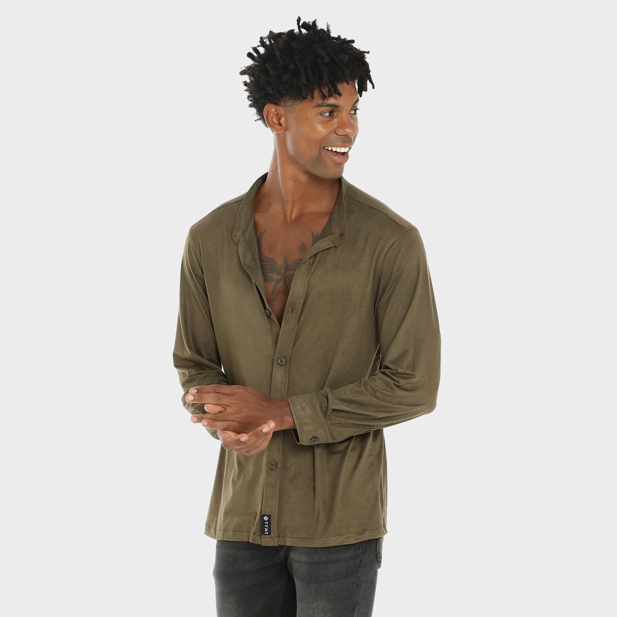 Suede Shirt For Men - Olive Green