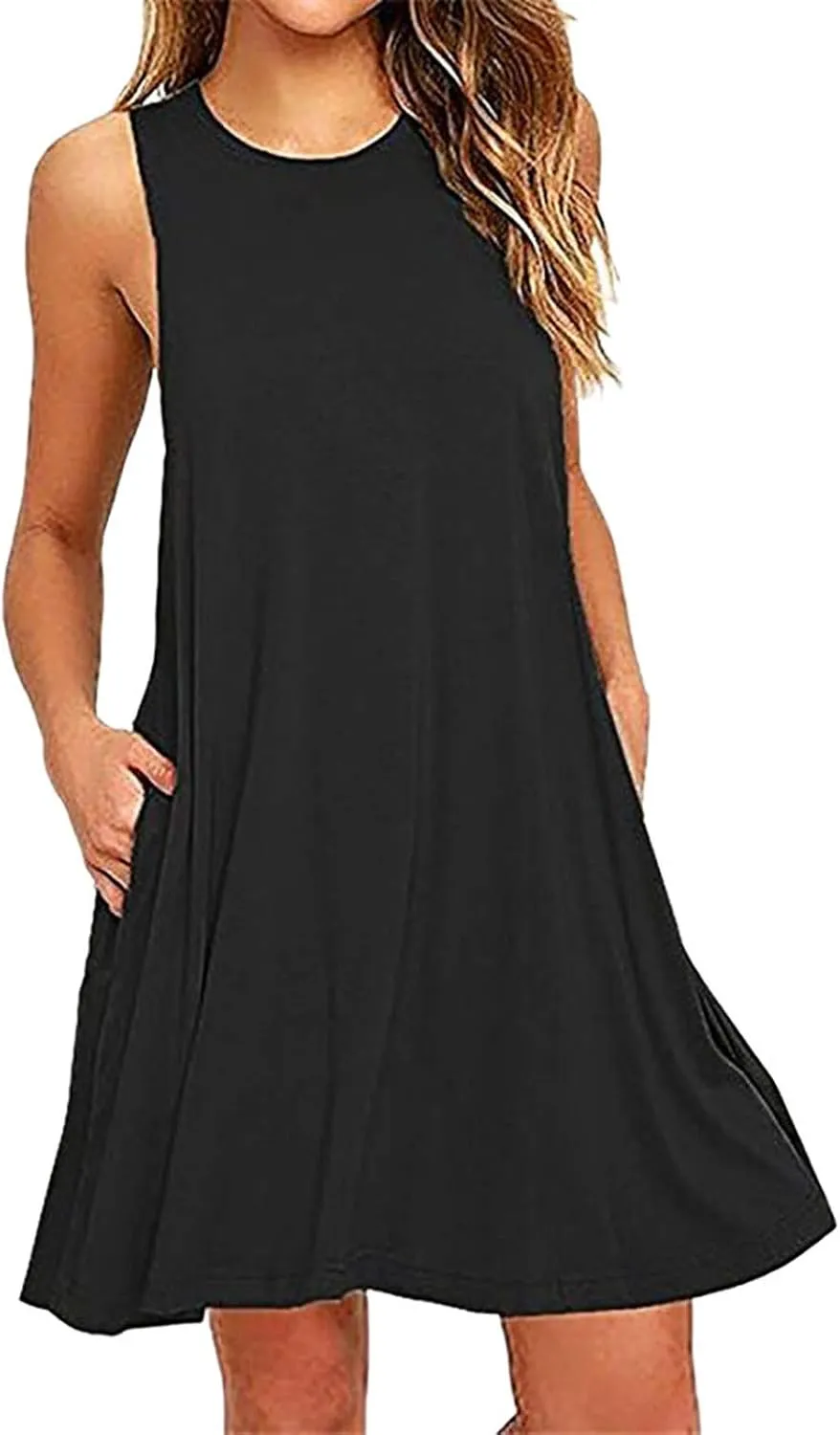 Summer Dresses for Women 2024 Sleeveless Beach Sundress Cover Up Swing Tank Dress Loose Tshirt Dress with Pockets