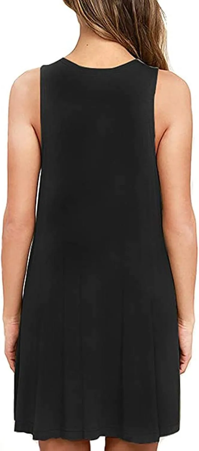 Summer Dresses for Women 2024 Sleeveless Beach Sundress Cover Up Swing Tank Dress Loose Tshirt Dress with Pockets