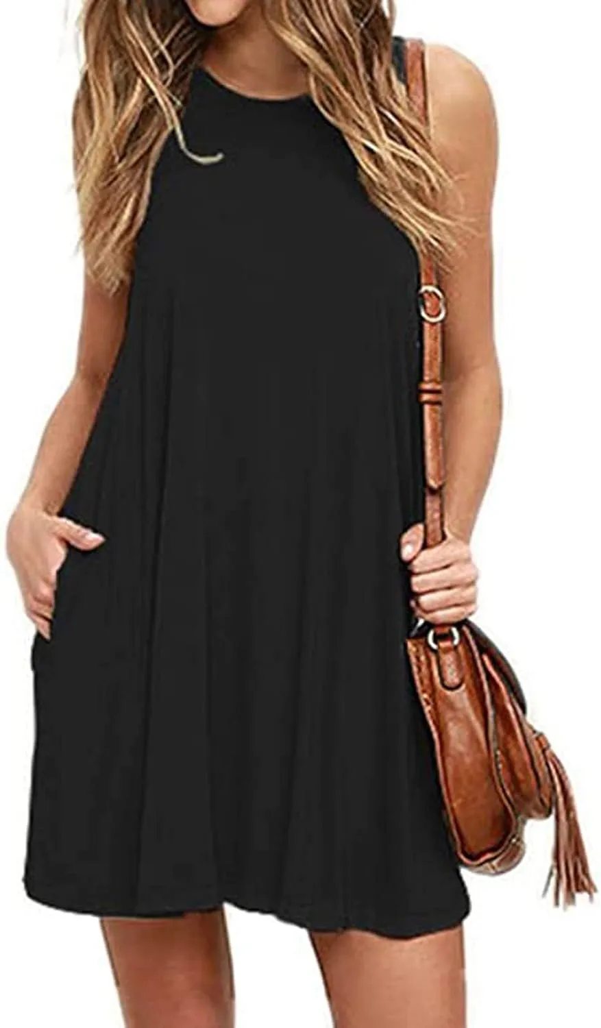 Summer Dresses for Women 2024 Sleeveless Beach Sundress Cover Up Swing Tank Dress Loose Tshirt Dress with Pockets