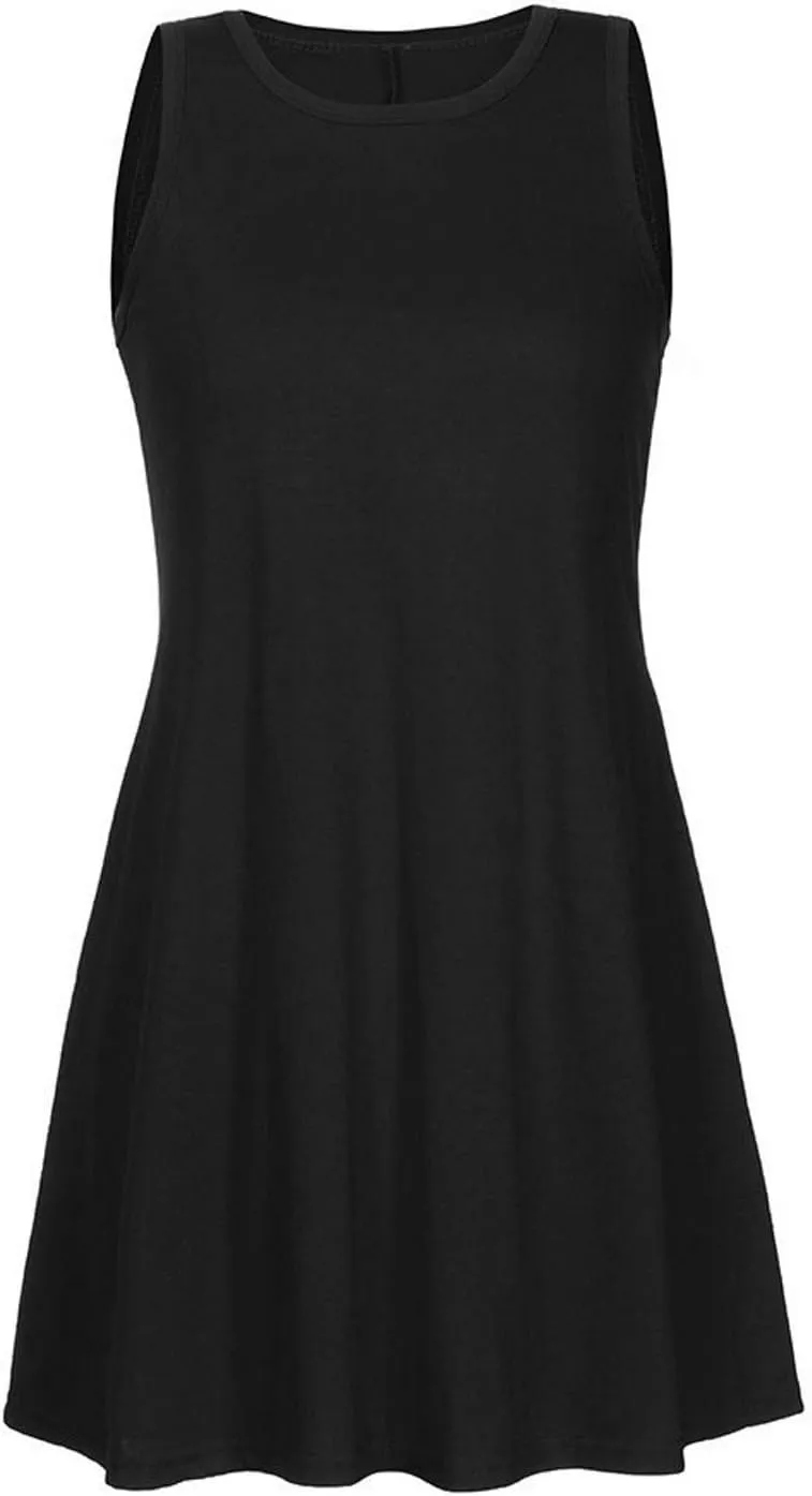 Summer Dresses for Women 2024 Sleeveless Beach Sundress Cover Up Swing Tank Dress Loose Tshirt Dress with Pockets