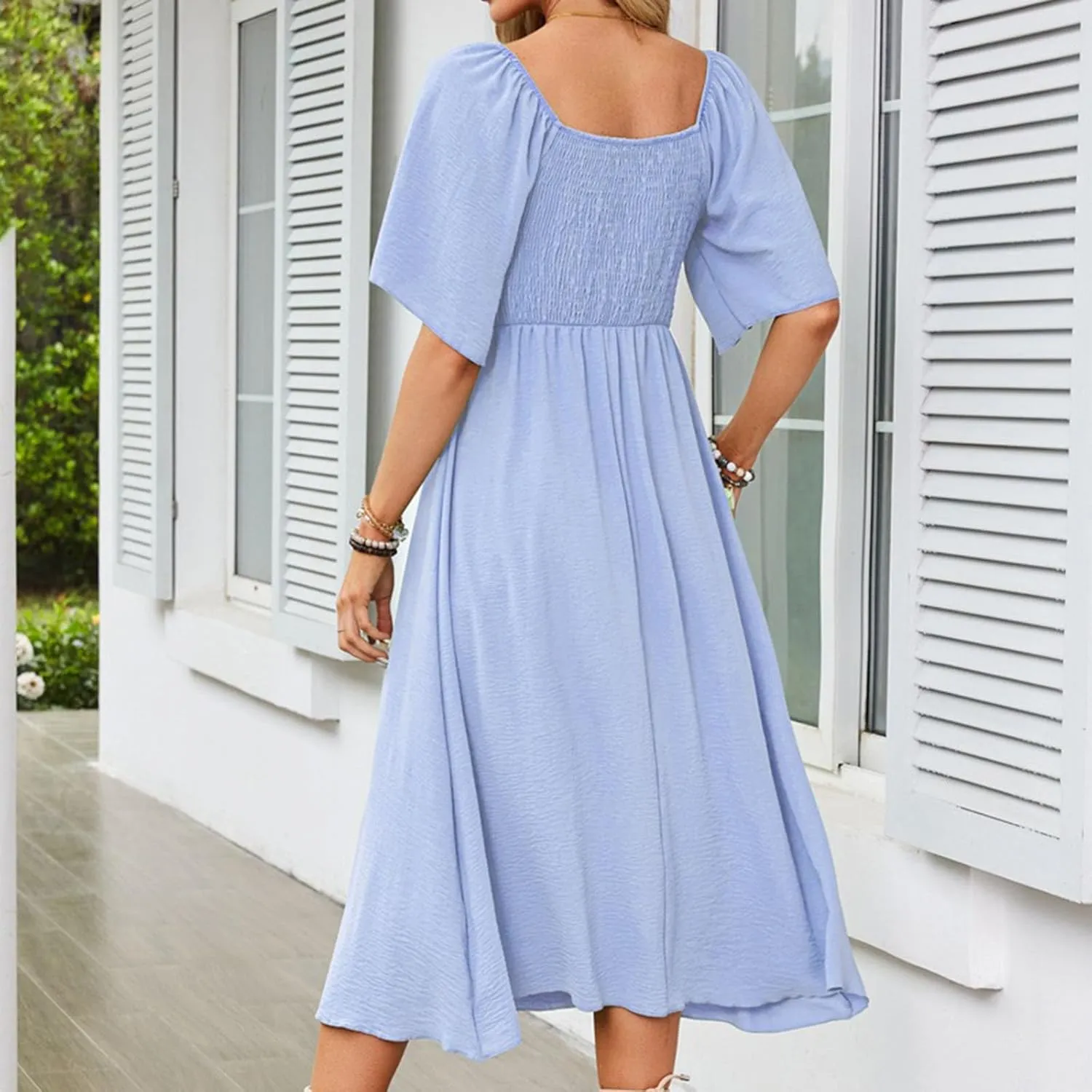 Summer Dresses for Women 2025 Casual Short Sleeve Trendy Bow Tie V Neck Ruffle Flowy Swing Midi Dresses Plus Size