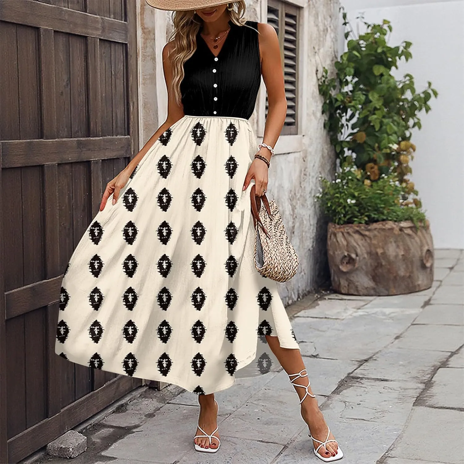 Summer Dresses for Women Casual Sleeveless Dresses Beach Flowy V Neck Tank Sundresses 2025 Fashion Holiday Dresses