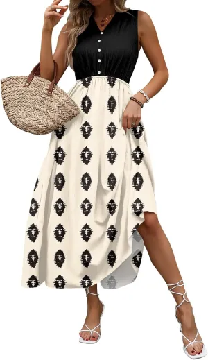 Summer Dresses for Women Casual Sleeveless Dresses Beach Flowy V Neck Tank Sundresses 2025 Fashion Holiday Dresses
