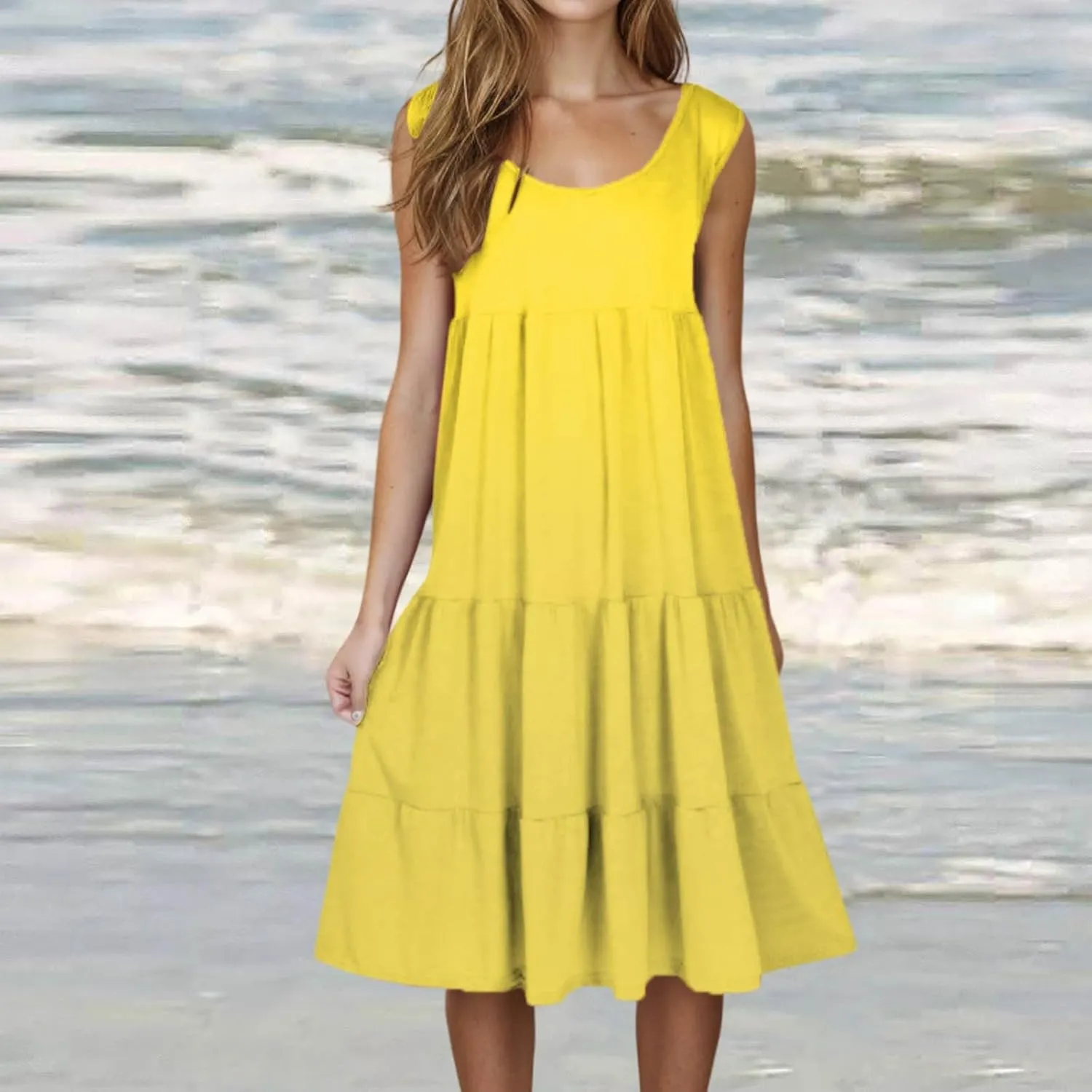 Summer Sundress for Women Casual Sleeveless Flowy Tiered Plus Size Dress Fashion Boho Beach Vacation Dresses S-5XL