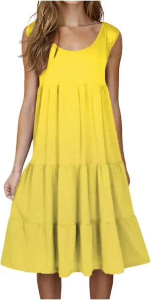 Summer Sundress for Women Casual Sleeveless Flowy Tiered Plus Size Dress Fashion Boho Beach Vacation Dresses S-5XL