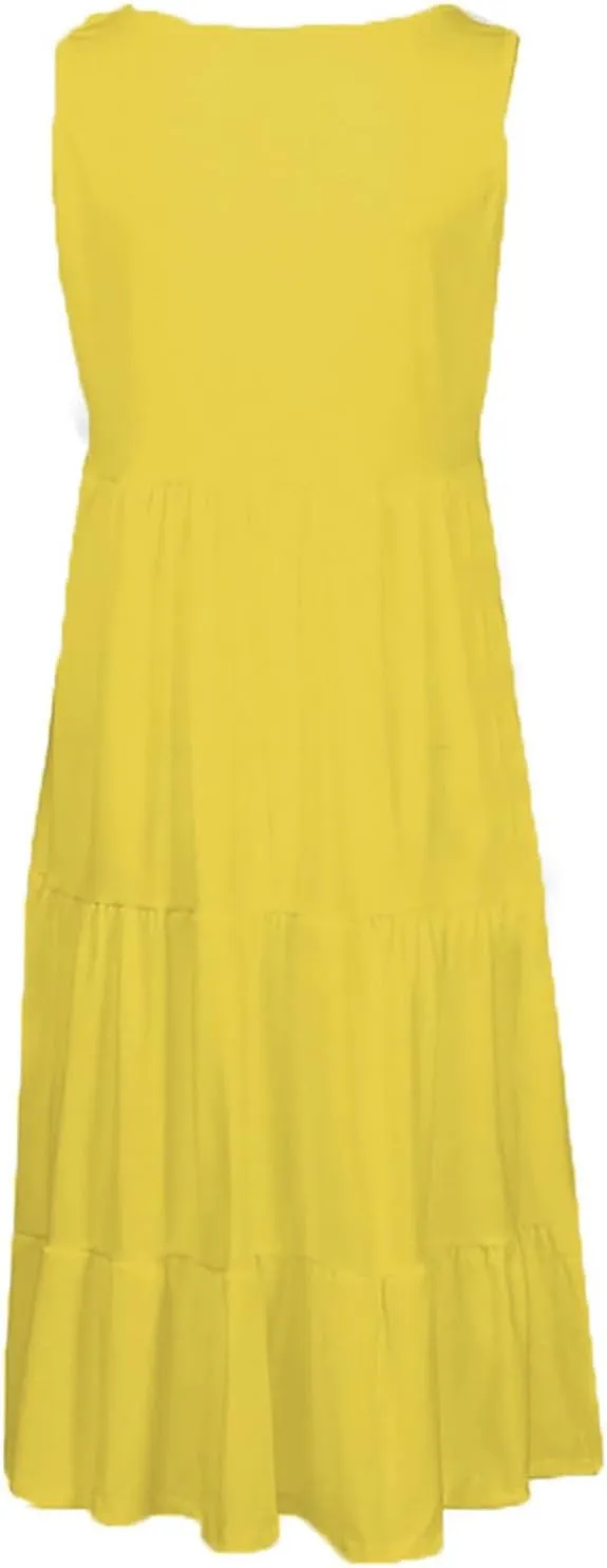 Summer Sundress for Women Casual Sleeveless Flowy Tiered Plus Size Dress Fashion Boho Beach Vacation Dresses S-5XL