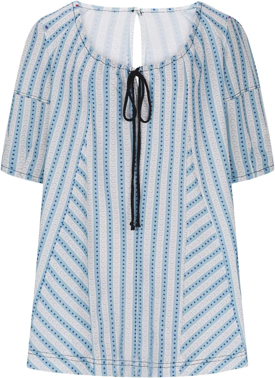 Sun Dresses for Women 2024 Casual Stripes Print Oversized Babydoll Mini Dress Short Sleeve V-Neck Lace Up Sundresses