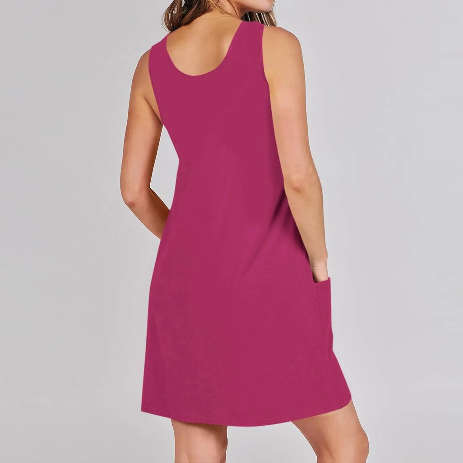 Sundresses for Women 2024 Sleeveless Solid Color Front Pocket Tank Dresses 2024 Summer Boho Beach Mini Dresses