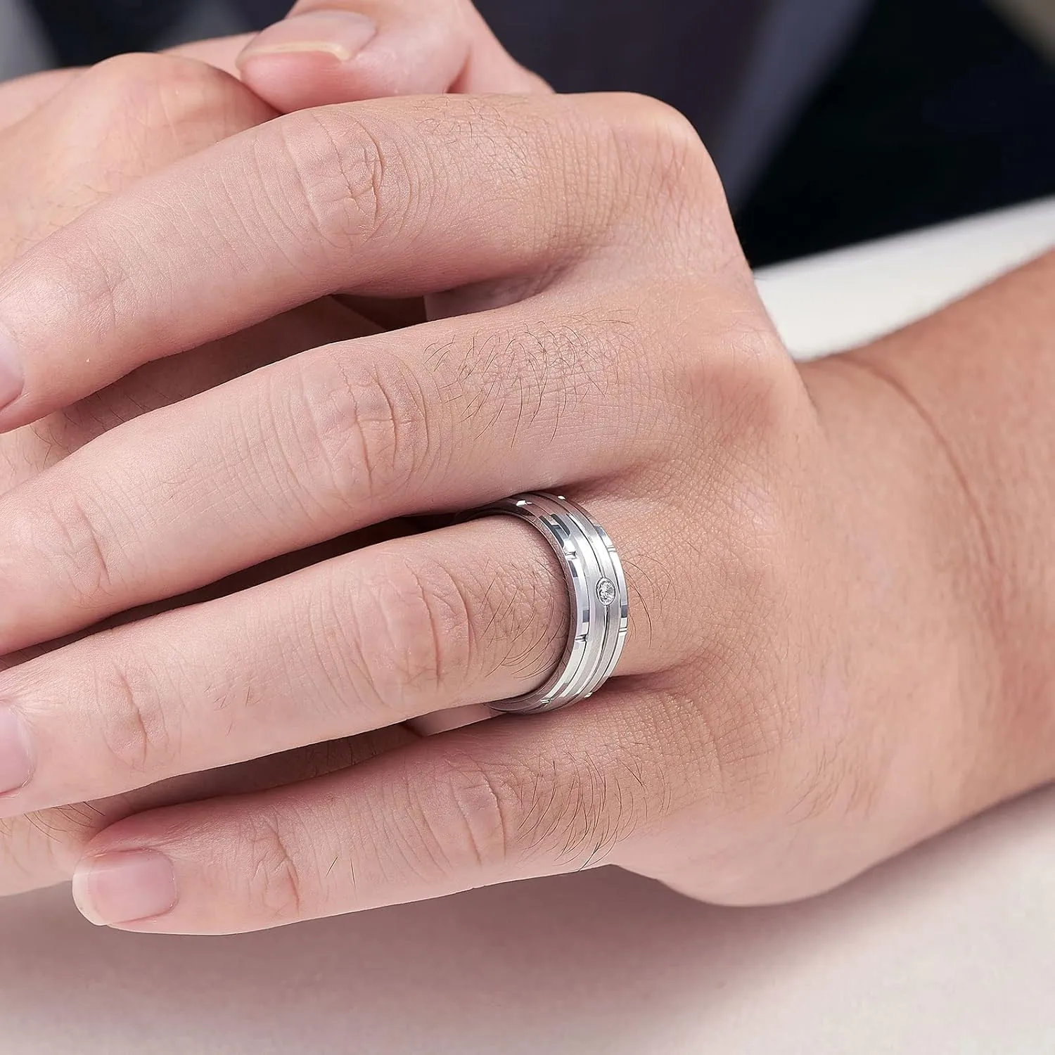 SweetJew 8mm Tungsten Rings For Men 5A Cubic Zirconia Mens Wedding Band Promise Rings For Him Size 8-14