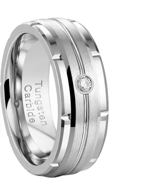 SweetJew 8mm Tungsten Rings For Men 5A Cubic Zirconia Mens Wedding Band Promise Rings For Him Size 8-14