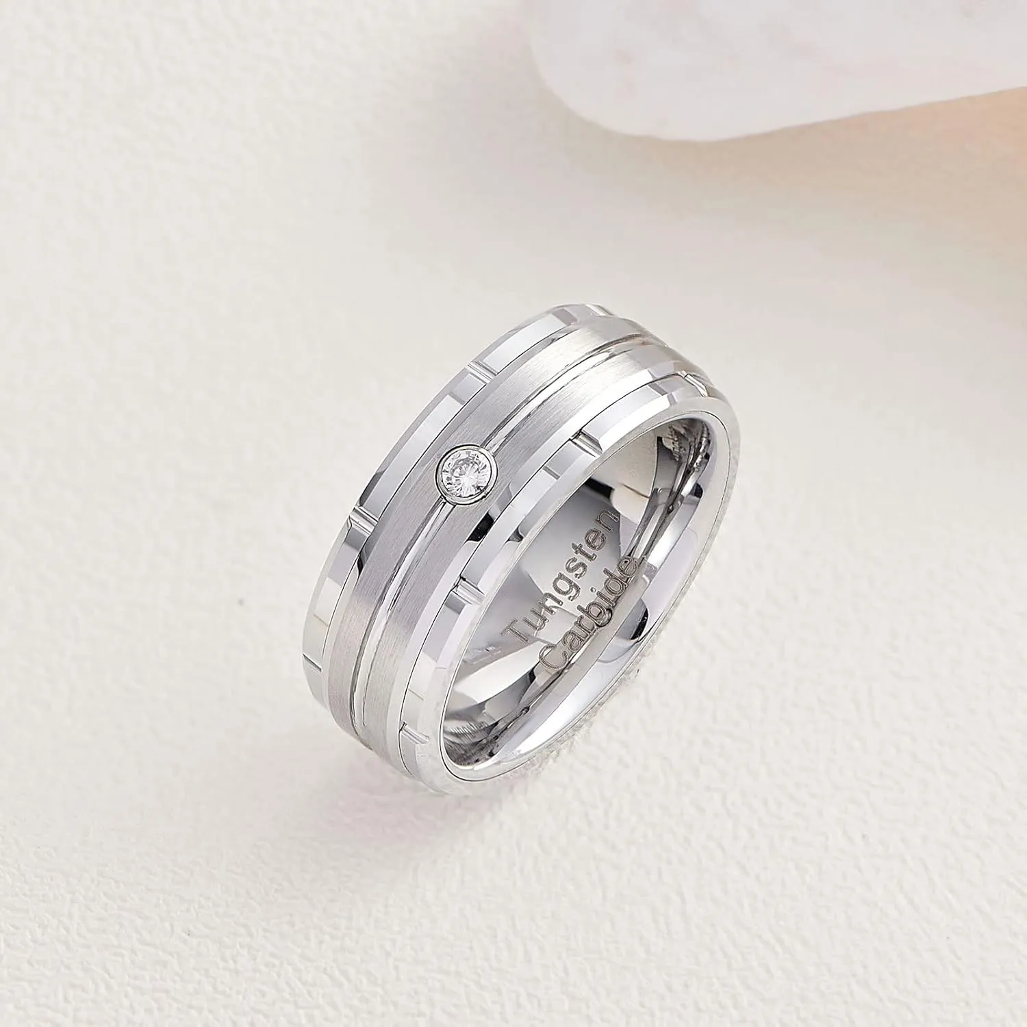 SweetJew 8mm Tungsten Rings For Men 5A Cubic Zirconia Mens Wedding Band Promise Rings For Him Size 8-14