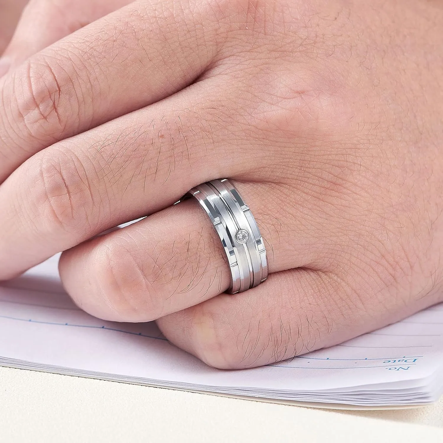 SweetJew 8mm Tungsten Rings For Men 5A Cubic Zirconia Mens Wedding Band Promise Rings For Him Size 8-14