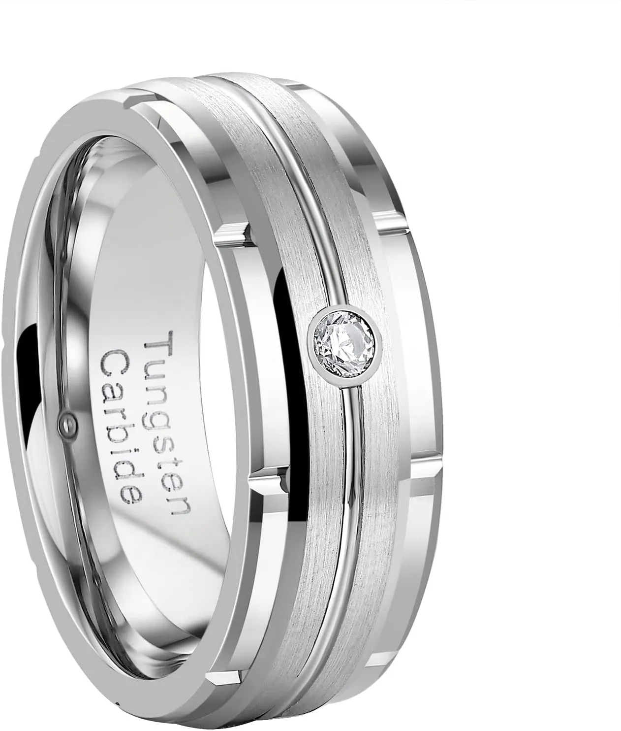 SweetJew 8mm Tungsten Rings For Men 5A Cubic Zirconia Mens Wedding Band Promise Rings For Him Size 8-14