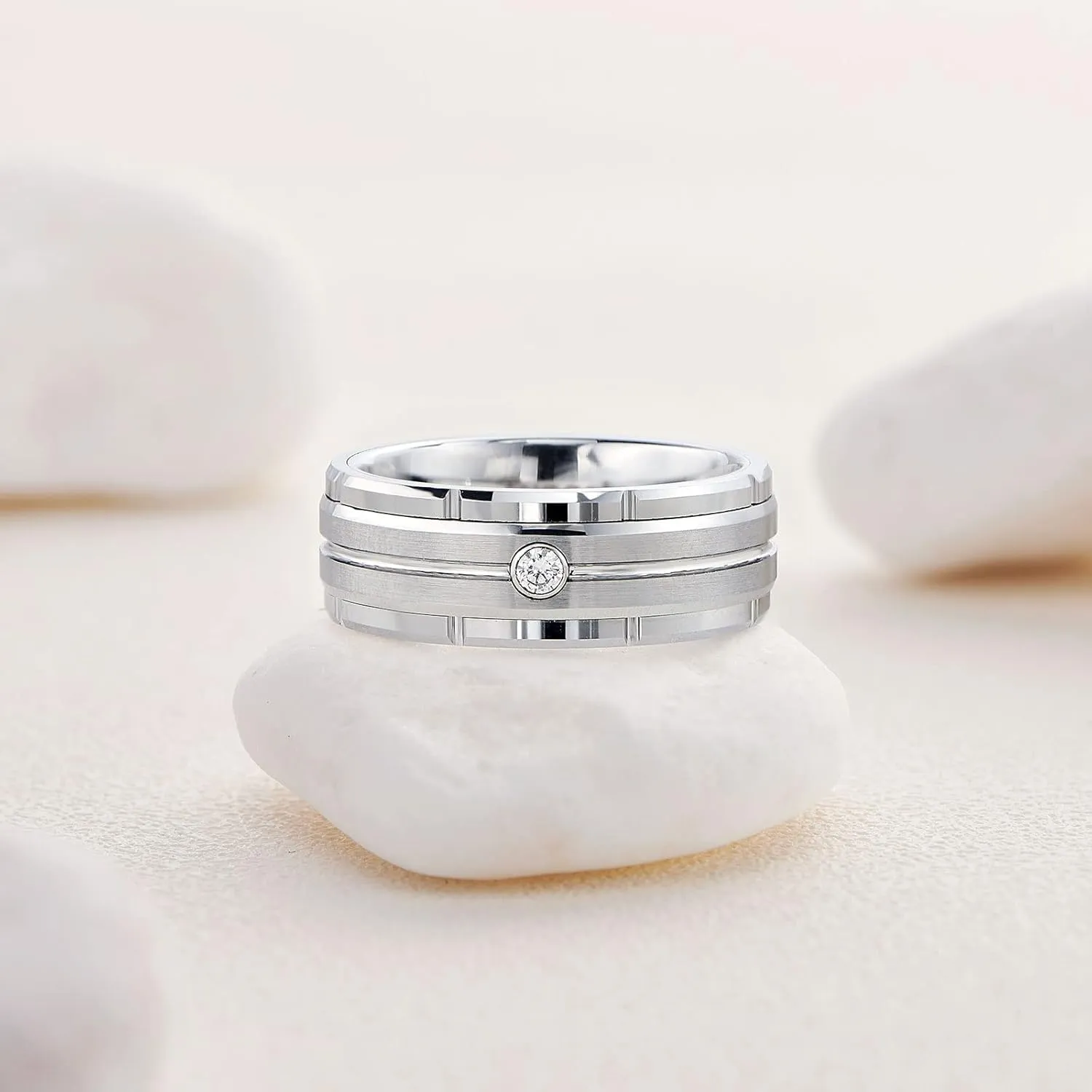 SweetJew 8mm Tungsten Rings For Men 5A Cubic Zirconia Mens Wedding Band Promise Rings For Him Size 8-14