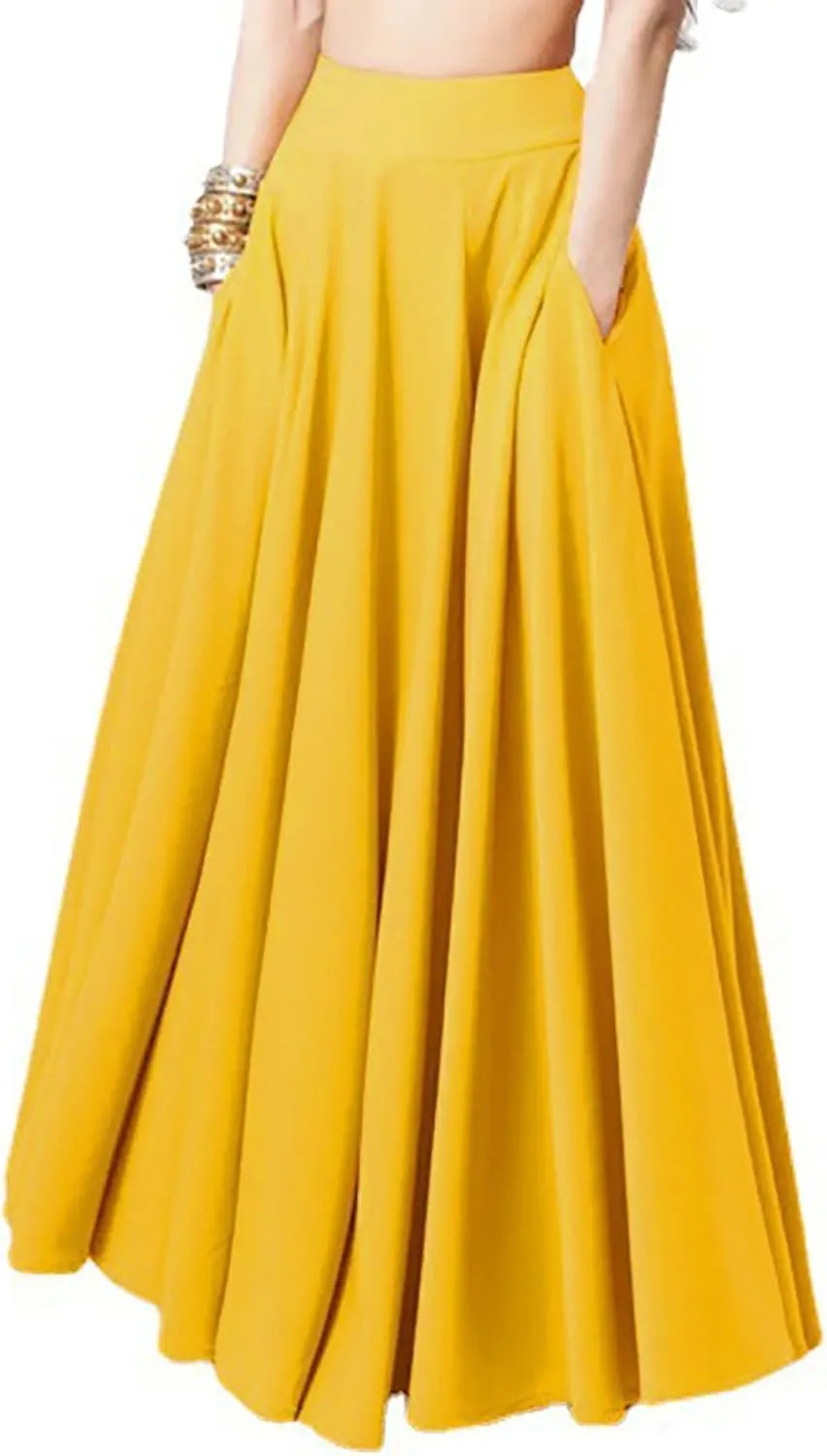 TANGNADE Long Maxi Skirts for Women Summer Flowy Beach Skirt with Pocket Boho Plus Size Casual Travel Vacation Skirt