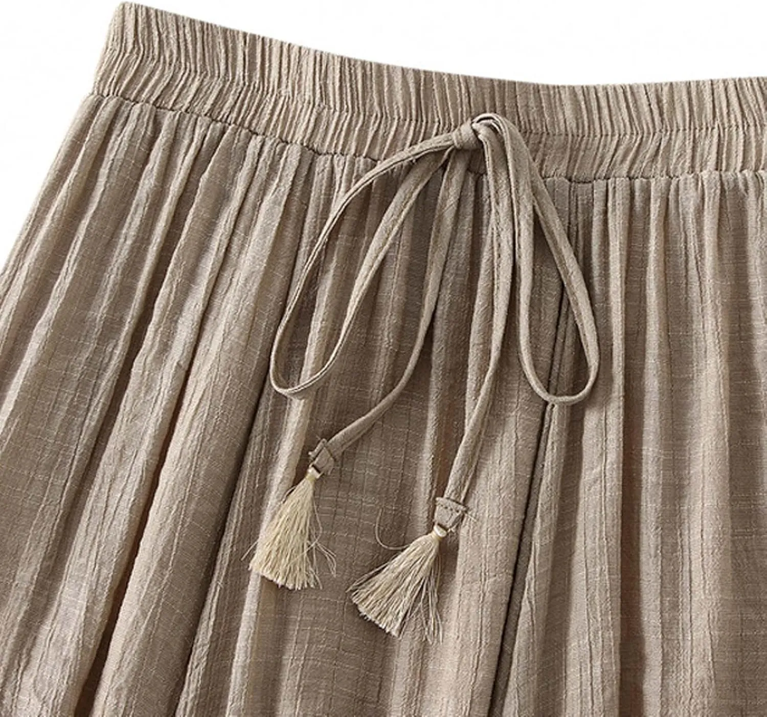 TANGNADE Women's Bohemian Elastic Waist Band Cotton Linen Flowy Maxi Skirt Dress Fashion Trendy Summer Beach Casual Skirts
