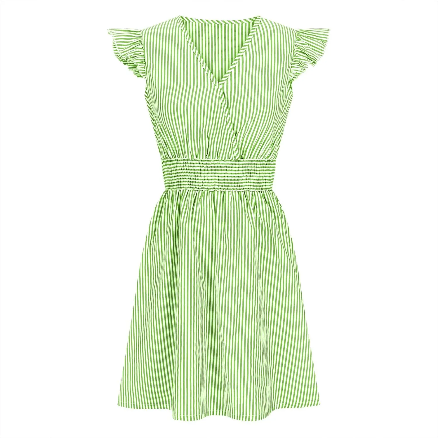 TANGNADE Women's Summer Midi Dress Striped Short Sleeve V Neck T Shirt Dresses Loose A Line Flowy Casual Beach Sundress