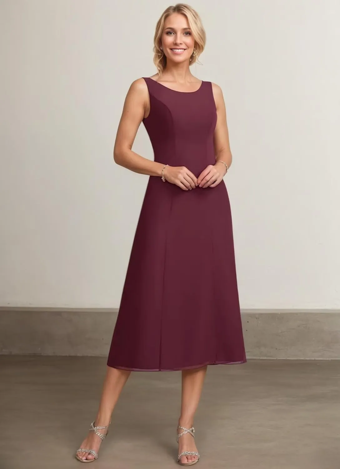 Tea Length 2 Piece Mother of The Bride Dresses with Tulle Jacket 3/4 Sleeves Formal Suit Dresses for Women 2025