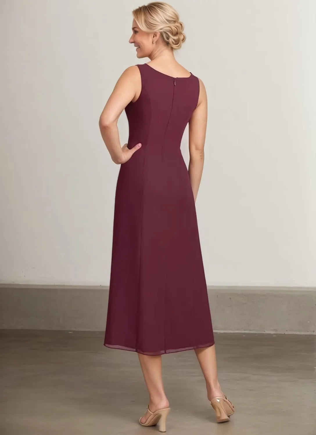 Tea Length 2 Piece Mother of The Bride Dresses with Tulle Jacket 3/4 Sleeves Formal Suit Dresses for Women 2025