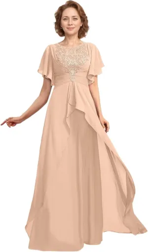 Tea Length Mother of The Bride Dresses for Wedding 2024 V Neck Lace Appliques Mother of The Groom Dresses with Ruffle Sleeves