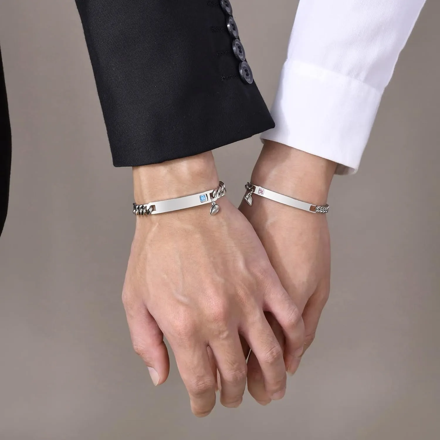 TempBeau Bracelet for Couple - Personalized ID Custom Engraving Bracelet, Braided Rope His and Her Bangle, Adjustable Friendship Bracelets for Sister BF GF, Pinky Promise Couple Bracelets Gifts