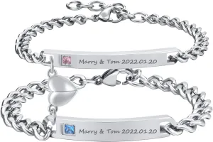 TempBeau Bracelet for Couple - Personalized ID Custom Engraving Bracelet, Braided Rope His and Her Bangle, Adjustable Friendship Bracelets for Sister BF GF, Pinky Promise Couple Bracelets Gifts