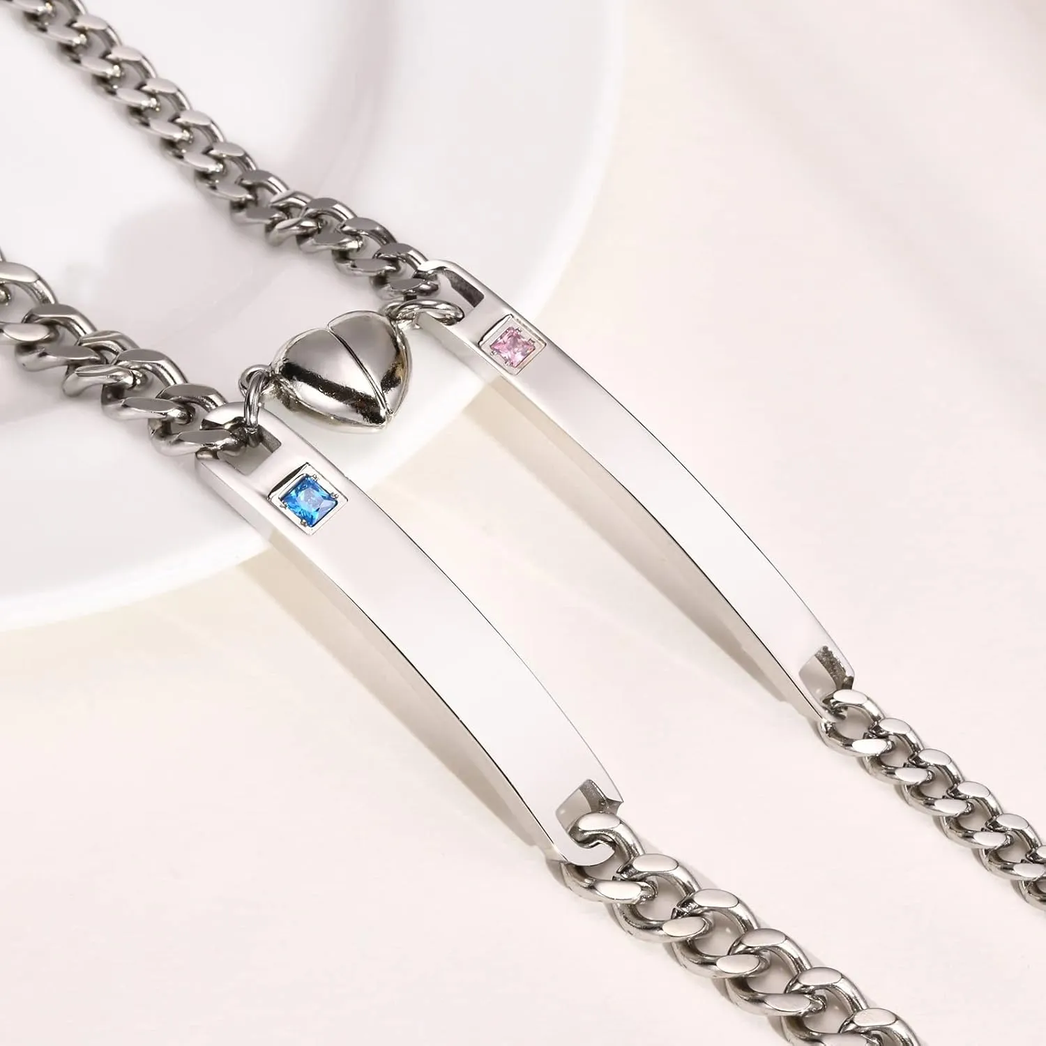 TempBeau Bracelet for Couple - Personalized ID Custom Engraving Bracelet, Braided Rope His and Her Bangle, Adjustable Friendship Bracelets for Sister BF GF, Pinky Promise Couple Bracelets Gifts
